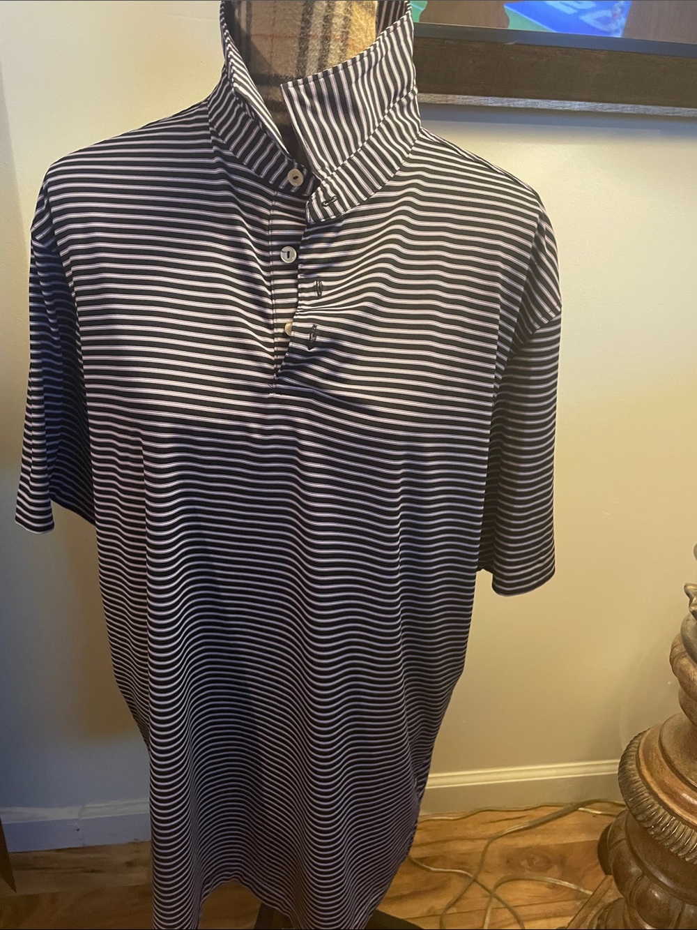 Peter Millar Men's Black and White Striped Polo Shirt